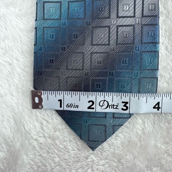 Croft & Barrow Men's 100% Silk Necktie 2Pc Bundle Gray Blue Geometric Patterns - Picture 6 of 7